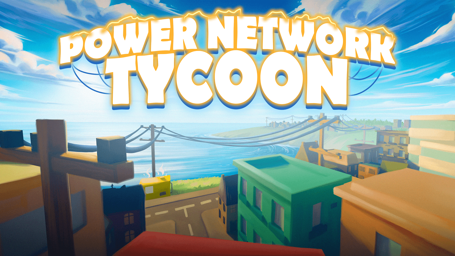 Power Network Tycoon key art with logo, full HD landscape format (1920×1080 pixels)