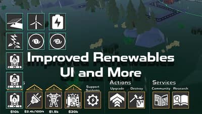 Screenshot showing improved renewables UI in Power Network Tycoon