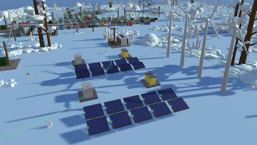 Overhead view of batteries in power network tycoon